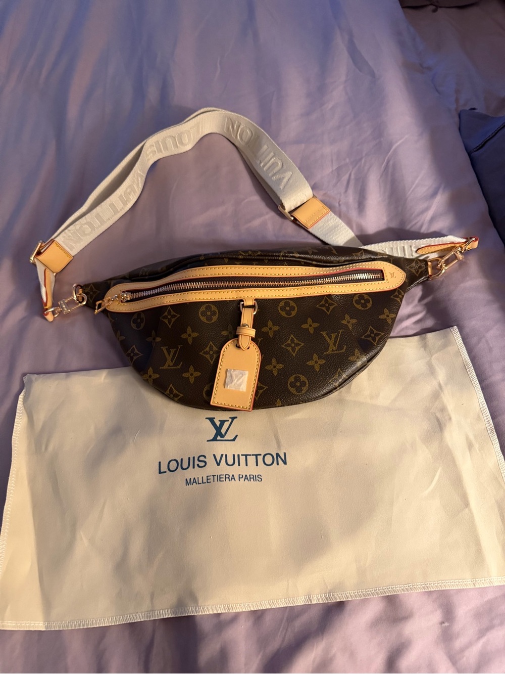 Y2K Monogram Canvas Brown Crossbody Belt Bag with Cream Strap